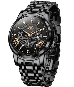 OLEVS Watch Men Black Watches for Men Chronograph Stainless Steel Mens Watches B