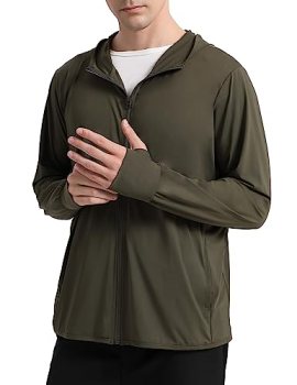 Locachy Men’s UPF 50+ Sun Protection Outdoor Lightweight Full Zip Hoodie Jacket