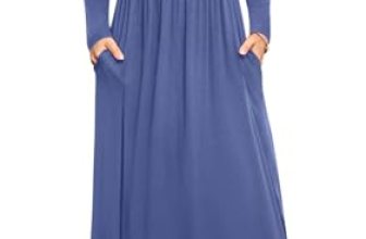 DB MOON 2026 Women Plus Size Casual Fall Long Sleeve Maxi Dresses Empire Waist L