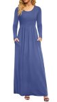 DB MOON 2026 Women Plus Size Casual Fall Long Sleeve Maxi Dresses Empire Waist L