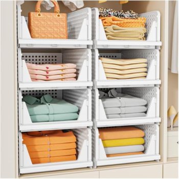 SNSLXH 5 Pack Stackable Closet Storage Basket