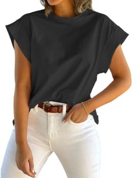 Tankaneo Womens Summer Cap Sleeve Tank Top Crew Neck Solid Casual Loose Fit Basi