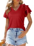 SHEWIN Plus Size Tops for Women 2026 Ruffle Short Sleeve Tee Shirts Casual Slim