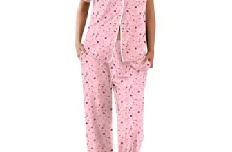 Ekouaer Women Pajamas Set Button Down Sleepwear Short Sleeve Nightwear with Long