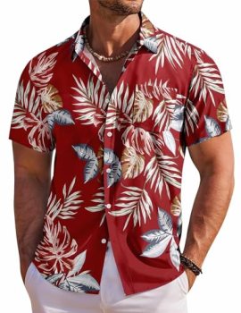 COOFANDY Mens Hawaiian Shirt Short Sleeve Button Down Shirt Summer Beach Shirt