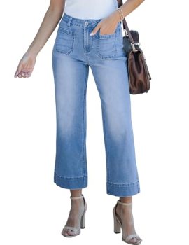luvamia Wide Leg Jeans for Women Trendy High Waisted Flare Jeans Cropped Denim P