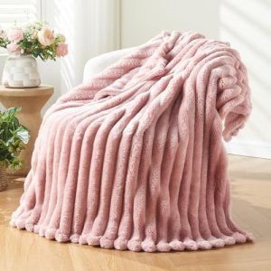 NEWCOSPLAY Super Soft Throw Blanket Pink Premium Silky Flannel Fleece 3D Ribbed