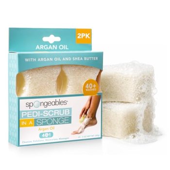 Spongeables Pedi Scrub Foot Exfoliating 20+ Wash Sponge, Argan Oil, 2 Count