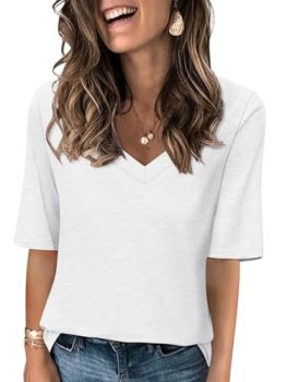 Minetom Women’s V Neck T Shirts Casual Half Sleeve Tops Basic Summer Tees A Whit