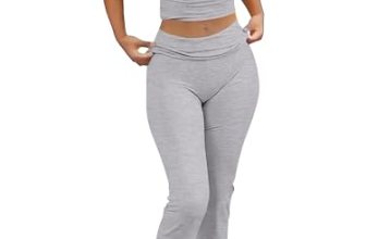 ANRABESS Lounge Sets for Women 2 Piece Foldover Yoga Flare Leggings Pants Crop T