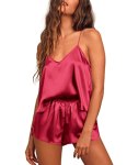 Ekouaer Silk Pajamas for Women Satin Cami Pjs Set V Neck Camisole Shorts Set Adj