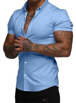 JMIERR Men’s Muscle Fit Dress Shirts Casual Stylish Button Up Short Sleeve Wrink