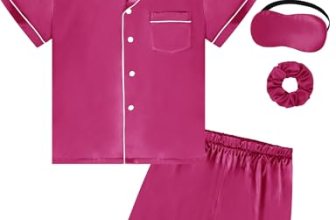 SEALINF Satin Girl Pajama Set Silk Pajamas for Girls With Eyemask 2 Pcs Button-u