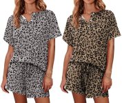 Ekouaer 2 Pack Womens Pajama Sets Short Sleeve Top with Shorts Soft Comfy Lounge