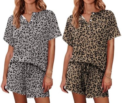 Ekouaer 2 Pack Womens Pajama Sets Short Sleeve Top with Shorts Soft Comfy Lounge