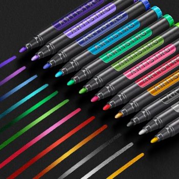 ARTISTRO 12 Metallic Paint Pens for Glass Marking