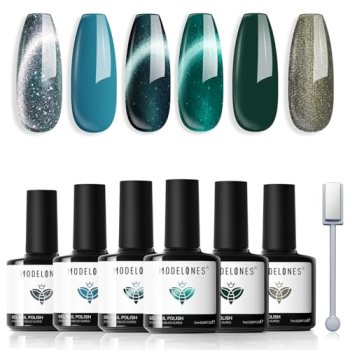 modelones Gel Nail Polish Set, 6 Colors 2026 Spring Summer Blue Green Cat Eye 9D