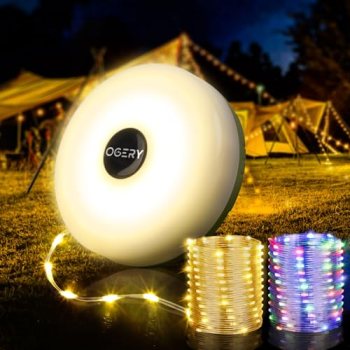 OGERY Camping String Lights, 4 in 1 Quick Storage 32.8FT Rechargeable Tent Light