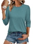 ATHMILE Ladies Tops Blouses 3/4 Sleeve T-Shirts Crewneck Cute Tunic Tops Basic T