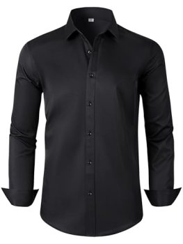 GIANZEN Black Button Down Dress Shirt Men Shirts Mens Long Sleeve Big and Tall O