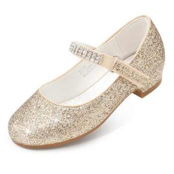Stelle Girls Mary Jane Dress Shoes Low Heel Glitter Patent Bow Kids Party Weddin