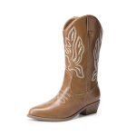 DREAM PAIRS Women’s Cowboy Boots Mid Calf Cowgirl Boots Embroidery Stitched West