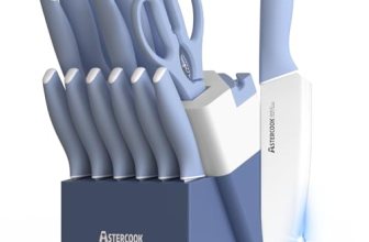 Astercook Kitchen Knife Set with Block and Sharpener 15 Piece German High Carbon