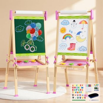 Doselie Easel for Kids,Adjustable Wooden Kids Art Easel with Paper Roll
