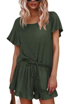 Ekouaer Summer Short Pajamas Set 2 Piece Short Sleeves PJs Cmofy Top and Shorts