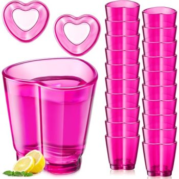 Domensi 20 Pcs Valentine‘s Day Heart Shot Glasses 1.5oz Tequila Glasses Stemless