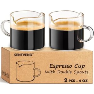 Espresso Cups Set of 2 – 4 Oz Espresso Shot Glass with Handle Double Spout Cups