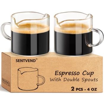 Espresso Cups Set of 2 – 4 Oz Espresso Shot Glass with Handle Double Spout Cups