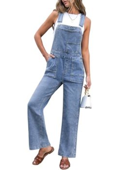 luvamia Soft Denim Overalls for Women Straight Wide Leg Baggy Stretchy Casual Wo