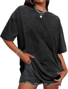 Oversized Tshirts for Women Short Sleeve Crew Neck Vintage Washed Basic Loose Ca