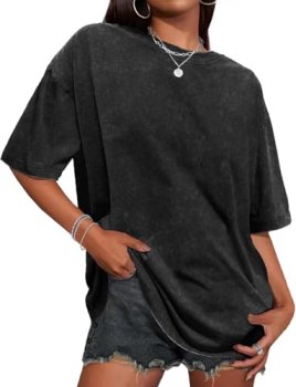 Oversized Tshirts for Women Short Sleeve Crew Neck Vintage Washed Basic Loose Ca