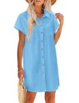 Zeagoo Shirt Dress for Women Cotton Linen Short Sleeve Button Down Tee Shirt Loo