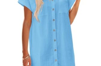 Zeagoo Shirt Dress for Women Cotton Linen Short Sleeve Button Down Tee Shirt Loo