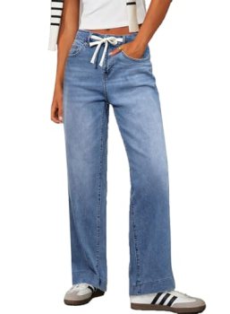 Sidefeel Women’s Wide Leg Jeans High Waisted Stretchy Straight Baggy Drawstring