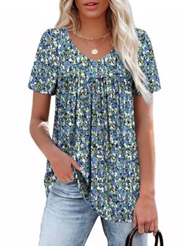 Womens Summer Tops Boho Trendy Short Sleeve Shirts for Women Casual Spring Outfi