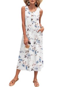 MOLERANI Womens Casual Loose Summer Floral Dress with Pockets Long Dress Beach M