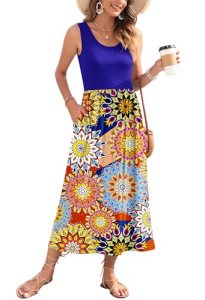 WNEEDU Maxi Dresses for Women Casual Sleeveless Loose Fit Beach Dress Flowy Sund