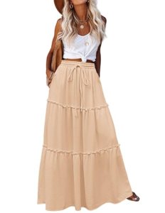 Zeagoo Womens Long Maxi Skirts with Pockets Elastic High Waist Skirts Womens Cas