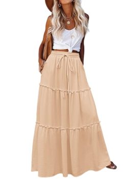 Zeagoo Womens Long Maxi Skirts with Pockets Elastic High Waist Skirts Womens Cas