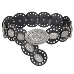 LEACOOLKEY Women’s Boho Disc Belt Wide Western Leather Belt Vintage Concho Waist