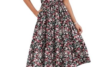 Zeagoo Women’s Casual Summer Midi Dress with Pockets Tiered Short Sleeve V Neck