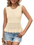 Saodimallsu Womens Crochet Crop Tank Tops Sleeveless Crew Neck Ruffle Summer Boh