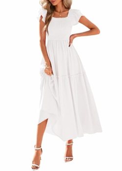 KIRUNDO Smocked Summer Dresses for Women 2026 Wedding Guest Midi Flowy Ruffle Sh