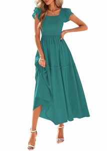 KIRUNDO Smocked Summer Dresses for Women 2026 Wedding Guest Midi Flowy Ruffle Sh