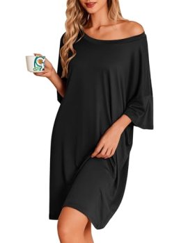 Ekouaer Plus Size Nightgowns for Women Oversized Sleep Shirt Short Sleeve Nights