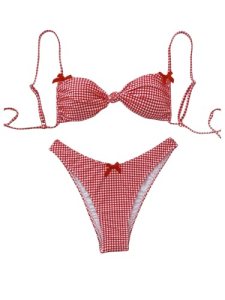 Milumia Women’s Y2k Gingham Print Bikini Swimsuit Bow Decor High Cut 2 Piece Bat